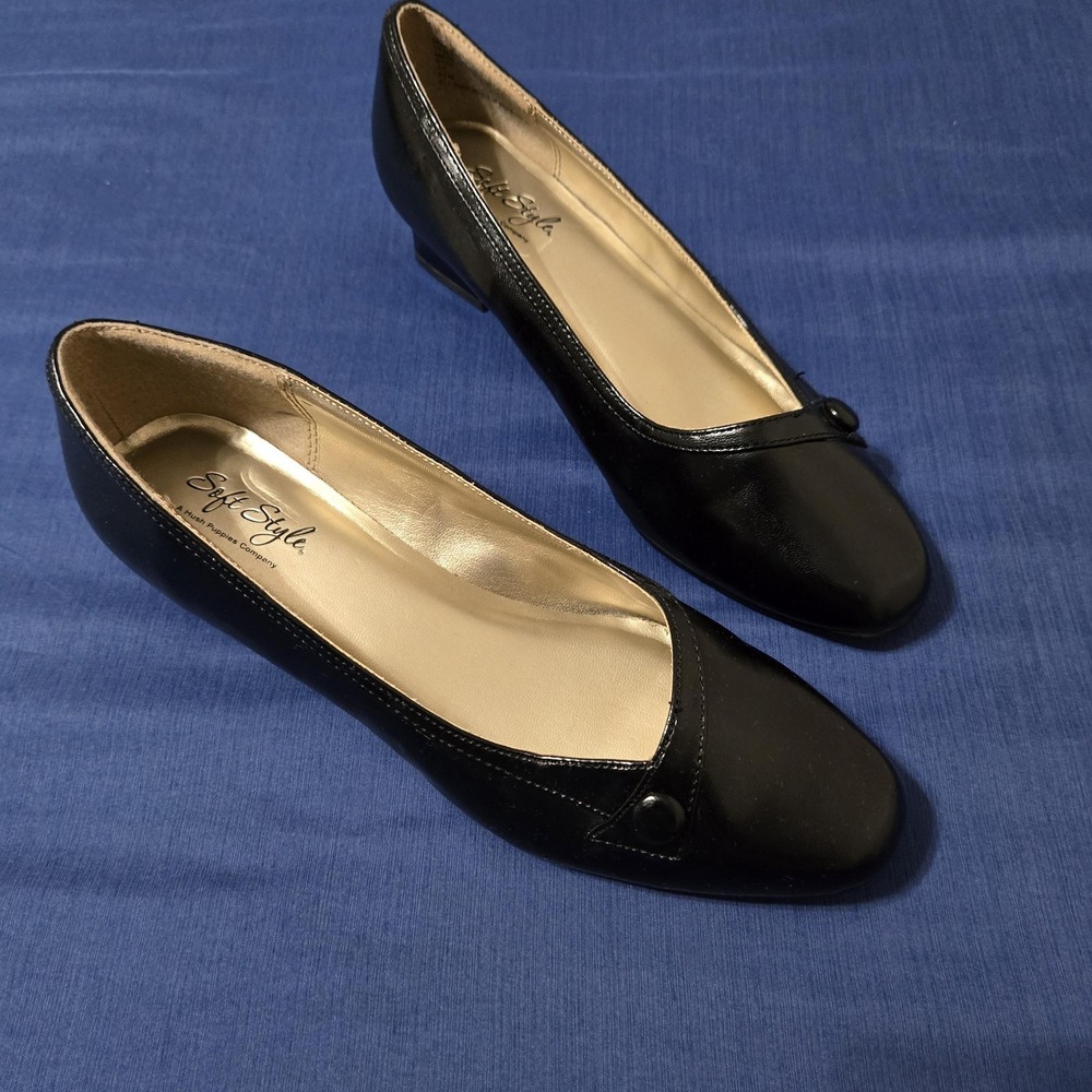 Soft Style Shoes Womens Size 8.5 Black Ballet Flats Button Comfort Slip‎ On